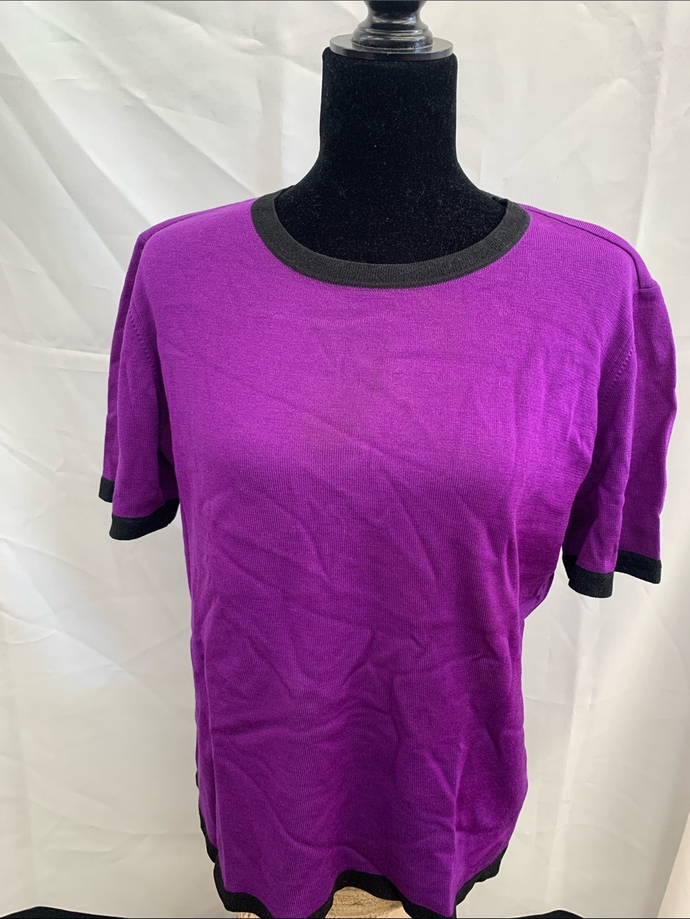 Escada Purple Knit Short-Sleeve Top with Black Trim